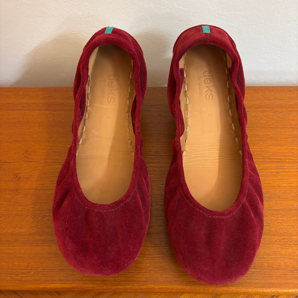 Tieks Rouge Dark Red Suede Ballet Flats EUC